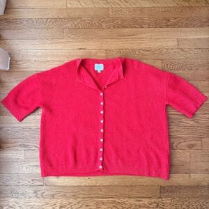 THINGS BETWEEN Women's Red speckle  Button-Up short sleeve cardigan